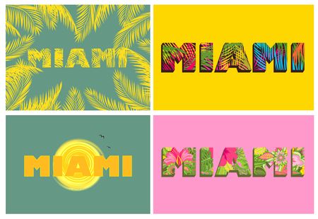 T-shirt prints with Miami lettering and palm leavesのイラスト素材