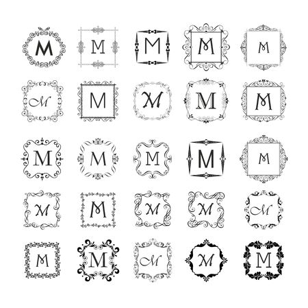 Vintage frames collection for monogram, wedding design, menu card, restaurant, cafe, hotel, jewellery store, logo templatesのイラスト素材
