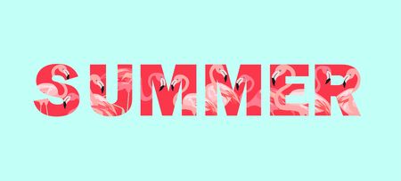 Summery t-shirt print with summer lettering and pink flamingo
