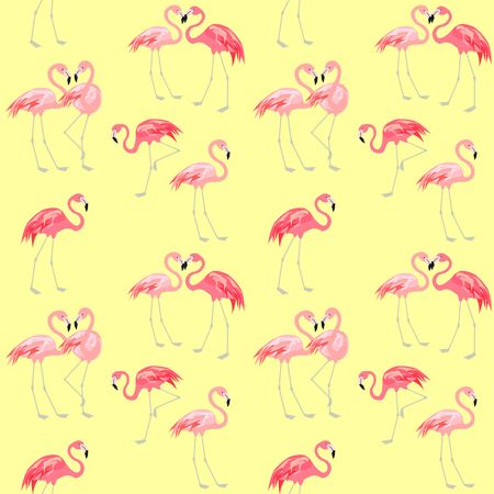 Yellow wrapping with cute pink lovely flamingoのイラスト素材