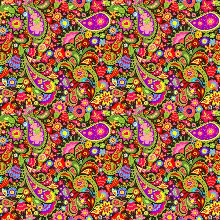 Turkish decorative colorful background with absatrct flowers and paisley patternのイラスト素材
