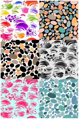 Abstract seamless wallpaper set with colorful strokes and pebbles for fabric, textile, wrapping paper, wallpaper, web designのイラスト素材