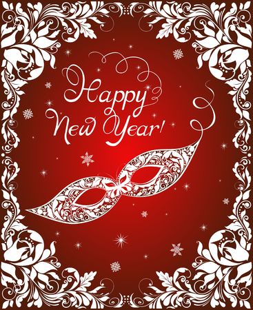 Greeting red card with vintage masquerade masque for New year holiday.のイラスト素材