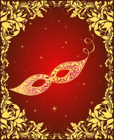 Vintage greeting red card with gold ornate masquerade masqueのイラスト素材