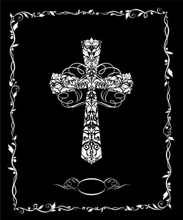 Black and white catholic vintage greeting card for baptism and easter holiday.のイラスト素材
