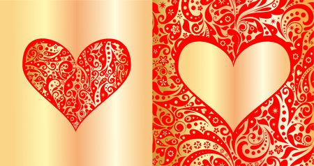 Red and gold design with abstract pattern and heart shape for wedding invitation, birthday greeting, Valentines day, wallpaper and wrappingのイラスト素材