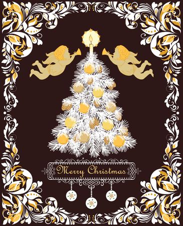 Merry Christmas greeting card design template vector illustrationのイラスト素材