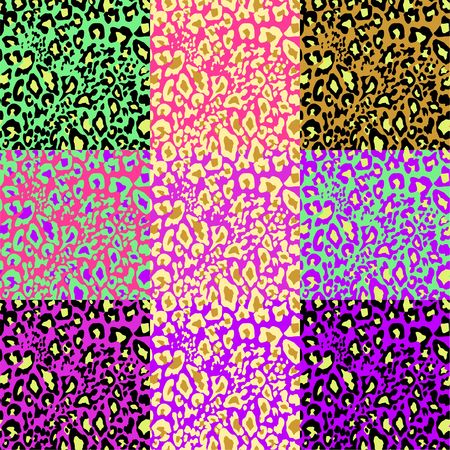 Fashionable colorful print backgrounds with leopard print. Fashion design for textile, wallpaper, bag, scrapbookのイラスト素材