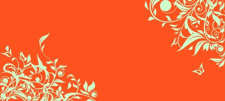 Orange horizontal visiting card with mint color floral patternのイラスト素材