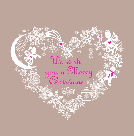 Xmas greeting card with jelly beads, snowflakes, angels, gingerbread and Christmas starのイラスト素材