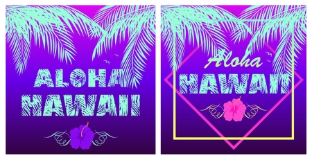 Aloha Hawaii mint color lettering on a white backgroundのイラスト素材