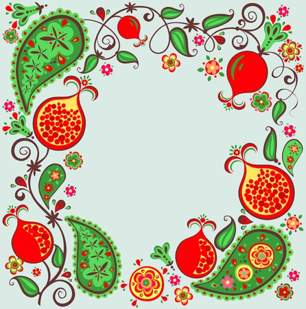 Pomegranate tree, fruit, flower and paislyのイラスト素材