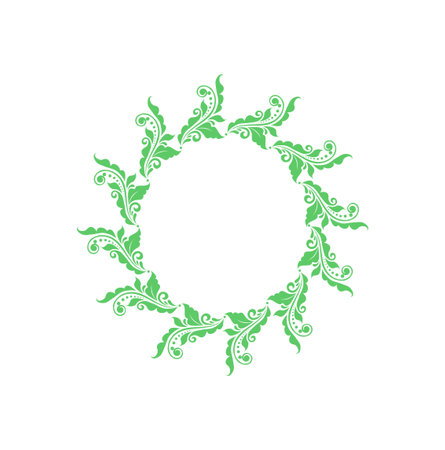 Mint color floral round wreath for plate design, Christmas celebration, boutique signboard, spa salon on white backgroundのイラスト素材