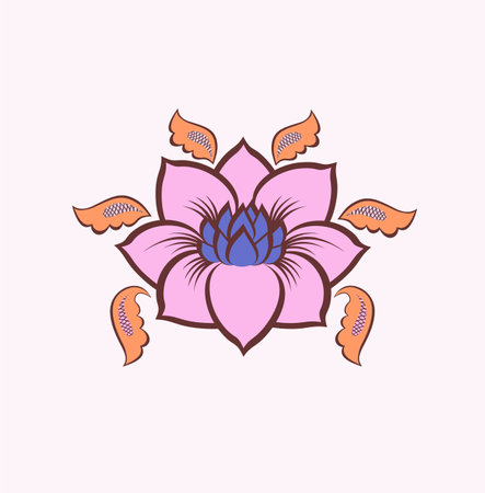 Decor with pink lotus flower for spa and cosmetician salon logo, yoga class and wedding tattoo isolated on white backgroundのイラスト素材