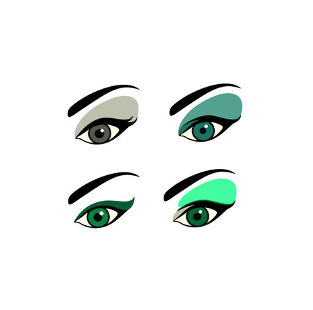 Beautiful make-up woman eyes variation with eyebrow isolated on white background for salon look, cosmetic packaging, business visit cardsのイラスト素材