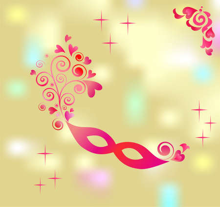 Festive gold shining background for Mardi Gras and party celebration with pink mask. Perfect for site banners and poster designのイラスト素材