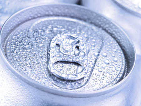 Close up view of a tin can with condensation.の写真素材