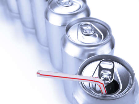 Top view of a row of soda cans.の写真素材