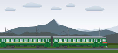 Electric train with background. Flat style.のイラスト素材