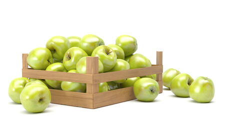 green apples in a boxの写真素材