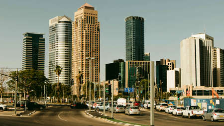 View of skyscrapers in the metropolis on a normal working day