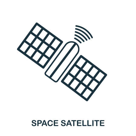 Space Satellite icon. Flat style icon design. UI. Illustration of space satellite icon. Pictogram isolated on white. Ready to use in web design, apps, software, print.のイラスト素材