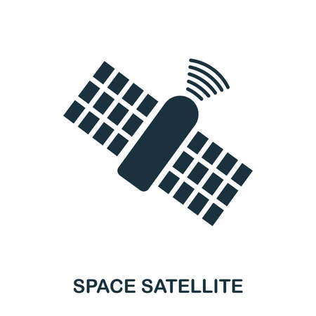 Space Satellite icon. Flat style icon design. UI. Illustration of space satellite icon. Pictogram isolated on white. Ready to use in web design, apps, software, print.の写真素材