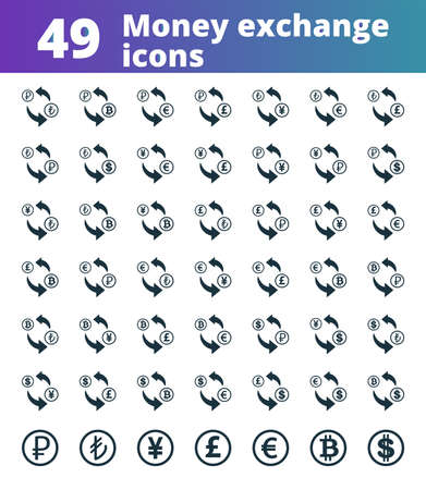 Money exchange icons set. UI and UX. Premium quality symbol collection. Money exchange icon set simple elements for using in app, print, software etcのイラスト素材