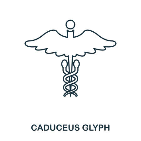 Caduceus Glyph icon. Outline style icon design. UI. Illustration of caduceus glyph icon. Pictogram isolated on white. Ready to use in web design, apps, software, print and background.のイラスト素材