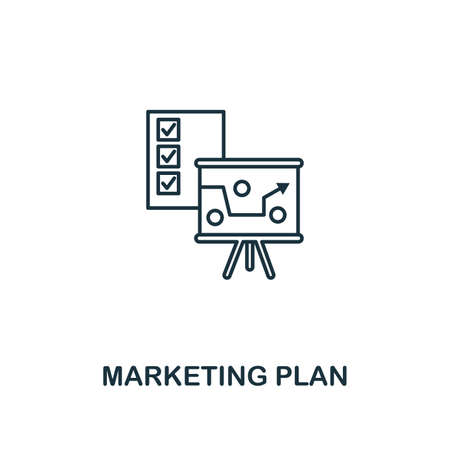 Marketing Plan icon thin line style. Symbol from online marketing icons collection. Outline marketing plan icon for web design, apps, software, printing usage.のイラスト素材