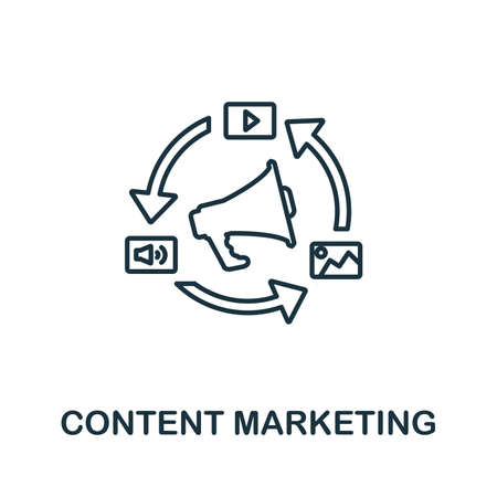 Content Marketing outline icon. Thin line concept element from content icons collection. Creative Content Marketing icon for mobile apps and web usage.のイラスト素材