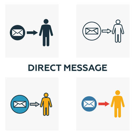 Direct Message icon set. Four elements in diferent styles from advertising icons collection. Creative direct message icons filled, outline, colored and flat symbols.のイラスト素材