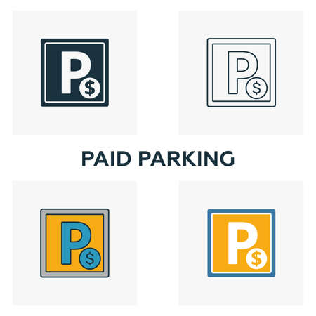 Paid Parking icon set. Four elements in diferent styles from airport icons collection. Creative paid parking icons filled, outline, colored and flat symbols.のイラスト素材