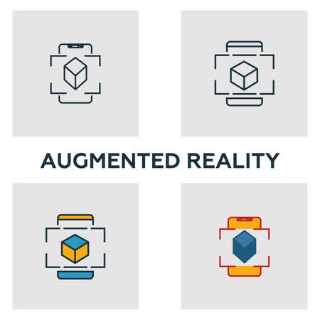 Augmented Reality icon set. Four elements in diferent styles from visual device icons collection. Creative augmented reality icons filled, outline, colored and flat symbols.のイラスト素材