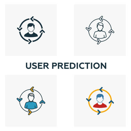 User Prediction icon set. Four elements in diferent styles from big data icons collection. Creative user prediction icons filled, outline, colored and flat symbols.のイラスト素材
