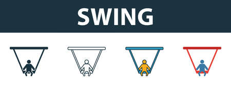 Swing icon set. Four elements in diferent styles from baby things icons collection. Creative swing icons filled, outline, colored and flat symbols.のイラスト素材