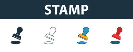 Stamp icon set. Four elements in diferent styles from personal finance icons collection. Creative...