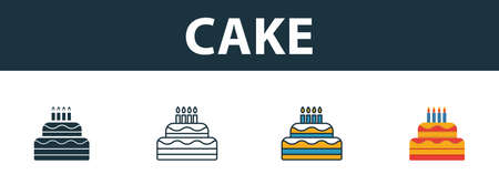 Cake icon set. Four elements in diferent styles from party icon icons collection. Creative cake...