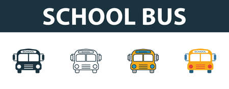 School Bus icon set. Four elements in diferent styles from school icons collection. Creative school...