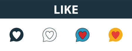 Like icon set. Four elements in diferent styles from smm icons collection. Creative like icons...