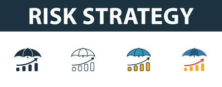 Risk Strategy icon set. Four elements in diferent styles from risk management icons collection. Creative risk strategy icons filled, outline, colored and flat symbols.のイラスト素材