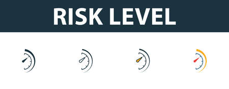 Risk Level icon set. Four elements in diferent styles from risk management icons collection. Creative risk level icons filled, outline, colored and flat symbols.のイラスト素材