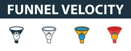 Funnel Velocity icon set. Premium symbol in diferent styles from crm icons collection. Creative funnel velocity icon filled, outline, colored and flat symbolsのイラスト素材