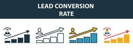 Lead Conversion Rate icon set. Premium symbol in diferent styles from crm icons collection. Creative lead conversion rate icon filled, outline, colored and flat symbolsのイラスト素材