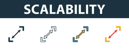 Scalability icon set. Premium simple element in different styles from startup icons collection. Set of scalability icon in filled, outline, colored and flat symbols concept.のイラスト素材