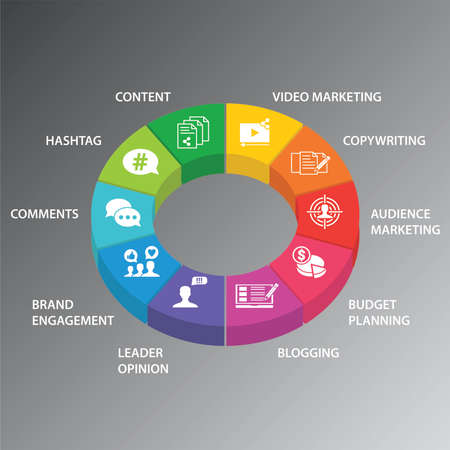 Smm Infographics vector design. Timeline concept include content, video marketing, copywriting icons. Can be used for report, presentation, diagram, web design.のイラスト素材