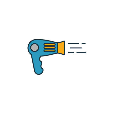 Hair Dryer icon set. Four elements in diferent styles from household icons collection. Creative hair dryer icons filled, outline, colored and flat symbols.のイラスト素材