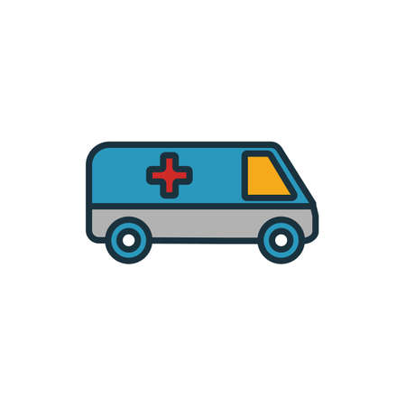 Ambulance icon set. Four elements in diferent styles from medicine icons collection. Creative ambulance icons filled, outline, colored and flat symbols.のイラスト素材