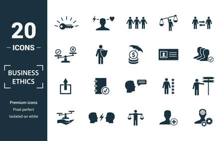 Business Ethics icon set. Include creative elements csr, trust, morality, license to work, profitability icons. Can be used for report, presentation, diagram, web design.のイラスト素材