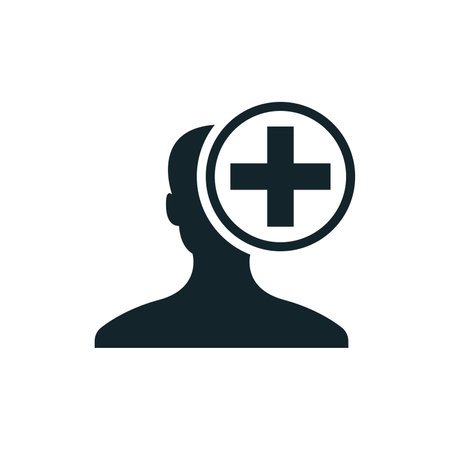Silhouette head with medical cross symbol representing health insuranceのイラスト素材